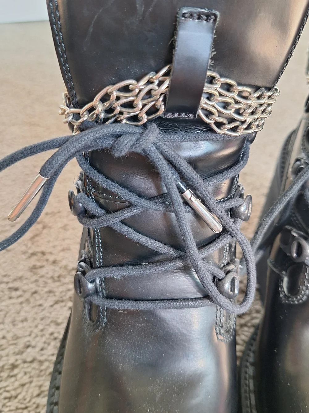 Fenty PUMA by Rihana Black Mid Calf Platform Boots Lace Up Size 6 W/chain Detail